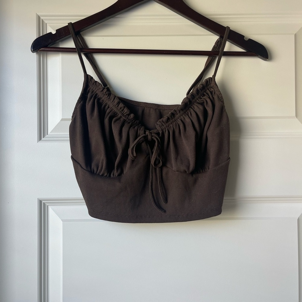 SHEIN Dark Brown Gathered Crop Top